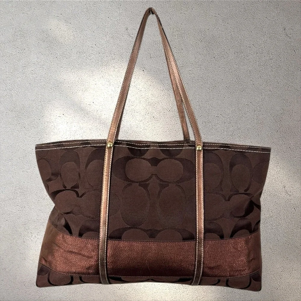 Y2K Coach 11099‎ Legacy Signature Stripe Brown Jacquard Large Tote With Dust bag